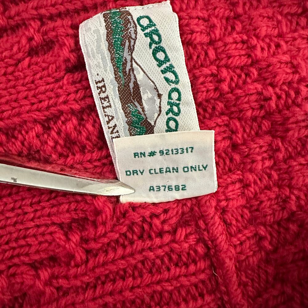 Aran Crafts Ireland Red Wool Fisherman Cardigan Long Sweater Toggle Front Medium - Picture 12 of 14